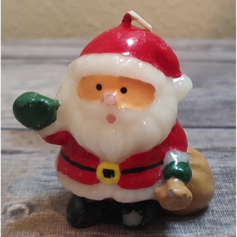 Vintage Christmas Santa Claus Wax Candle Unused Holding Bag with Gifts A17